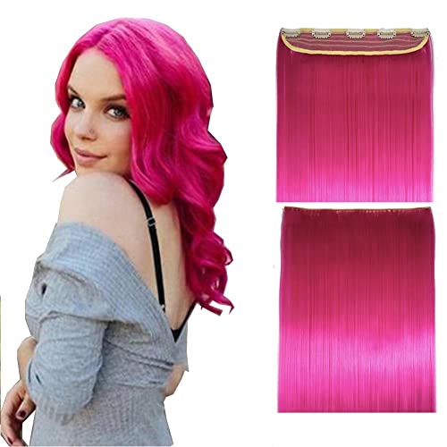 clipe de extensão de cabelo rosa quente iluu em pente de cabelo sintético 24 polegadas de cabelo liso 100g/pacote vestido de casal