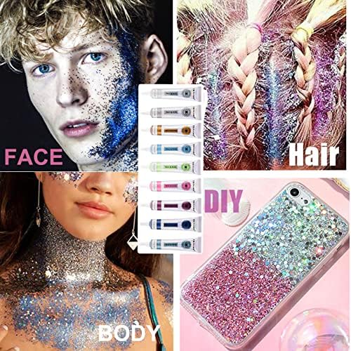 Glitter corporal de 3pack, gel de brilho de rosto, lantejoulas de sereia holográfica líquida, face lip hair hair music festival de