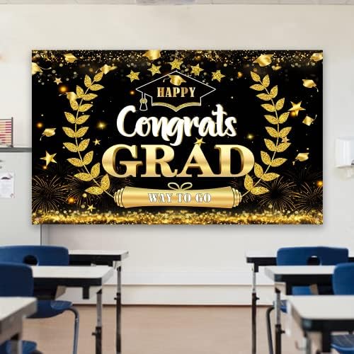 Decorações de festa de formatura 2023 cenário de graduação em ouro e preto 2023 - Feliz parabéns Class de pós -graduação de 2023 Parabéns Parabéns Photos de pós -graduação para suprimentos para festas de formatura