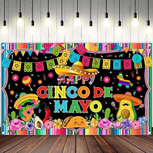 Swepuck 72x43inch Happy Cinco de Mayo cenário mexicano Fiesta tema Background Carnival Decorações de festas coloridas bandeiras