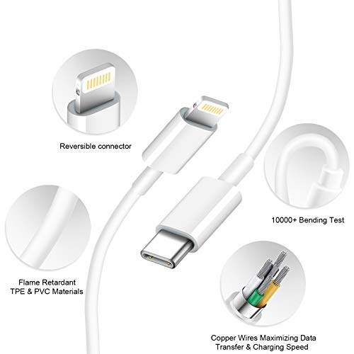iPhone Fast Charger USB-C para Lightning Cable 【Apple MFI Certificado】 [2-PACK] Cordos de sincronização de carregamento rápido