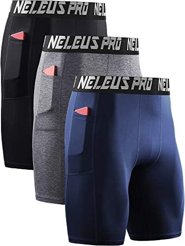 NELEUS HOMEN's 3 Pack Shorts de compressão com bolsos de ioga seco de ajuste seco, 6063, preto/cinza/azul marinho, US xl, eu