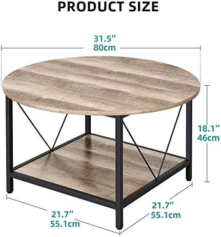 Mesa de café redonda de Yitahome, mesas de café de madeira rústica para sala de estar com prateleira de armazenamento,