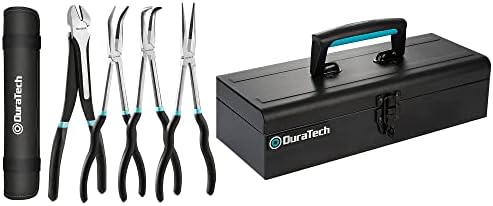 Caixa de ferramentas de metal Duratech, caixa de ferramentas de aço portátil de 15 e duratech 4 pcs extra longa de alicates de nariz de agulha