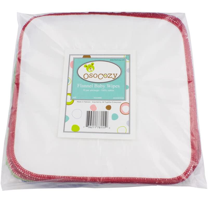 Limpos de bebê de pano de flanela osocozy - reutilizável e lavável economiza dinheiro - 15 pacote branco algodão - macio