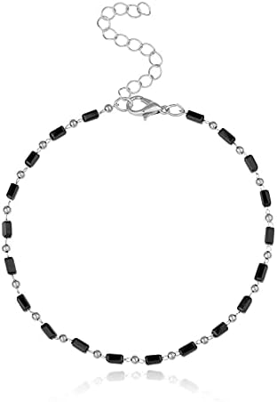 Contas de cristal preto torcelagem de tornoziga de barra de vidro preto de vidro link Chain Tornillet Bracelet para mulheres garotas de biquíni de férias de sandália descalça jóias