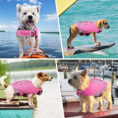 Jaqueta salva -vidas de cachorro Kuoser, colete salva -vidas ajustável com tubulação reflexiva Ripstop Dog LifeSaver Pet Life Preserver