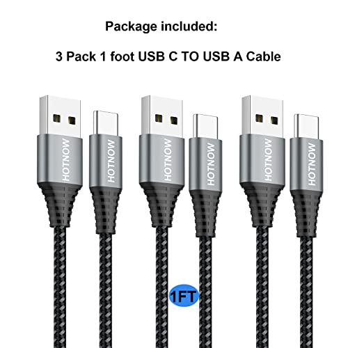 Hotnow curto USB Tipo C Cabo 1ft 3pack, 12 polegadas portátil USB-C Nylon Cabo de carregamento rápido trançado para Samsung