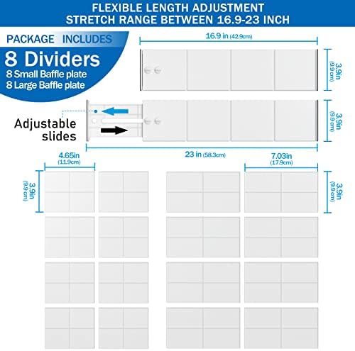 Divisores de gavetas Organizador, divisores de gavetas ajustáveis ​​para roupas, separadores de gavetas, organizador expansível de gavetas de 16.9-23 para organizador de cômodos, utensílios de cozinha, meias, escritório, banheiro, 8 pacote