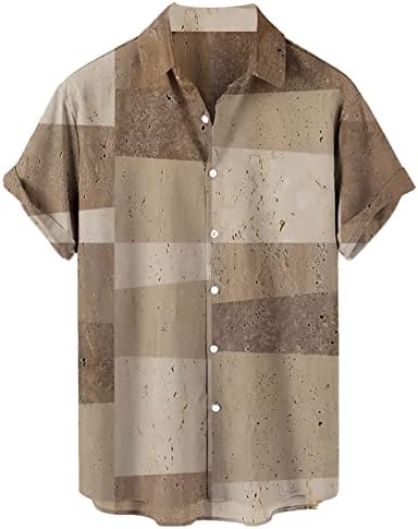 Camisas de treino de verão bmisegm para homens casuais impressão de lapela solta manga curta manga botão de botão por