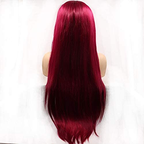 Sylvia Borgonha Long 22 polegadas Vinho Red Wigs Front Wigs ombre 99J Silky Silky Straight Wig Synthets Lace Front