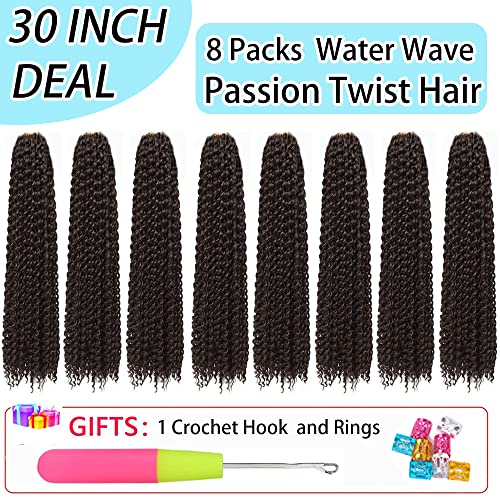 Cabelo de crochê de torção de paixão 30 polegadas: 8 Pack Freetress Water Wave Crochet Hair for Black Women Long Bohemian