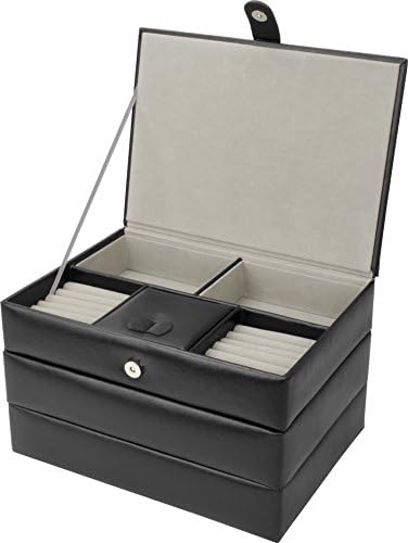 Caixa de jóias de Bliss Barska Chéri JC-500 com 3 bandejas de armazenamento, preto