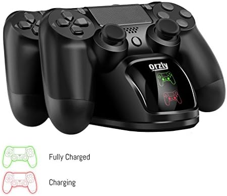 Estação de carregamento do controlador PS4, Orzly Twin Controller Charging Dock para 2x Sony PlayStation 4 Controllers Cabo de energia USB incluído