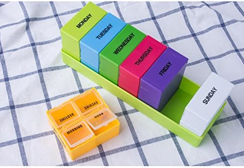 Organizador semanal de comprimidos da Lazyme, organizador de pílula colorida de uma grande caixa de viagem 4 vezes por dia, caixas