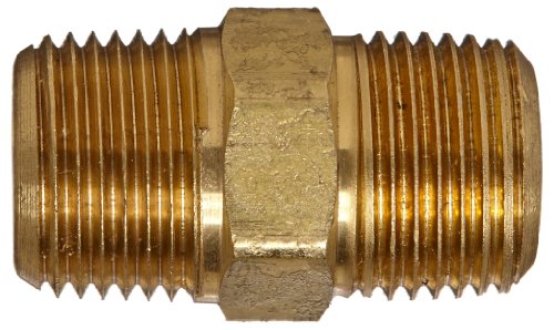 Anderson Metals 56122 -06 Ajuste de tubo de latão, mamilo hexadecimal, 3/8 x 3/8 NPT MASCION Pipe
