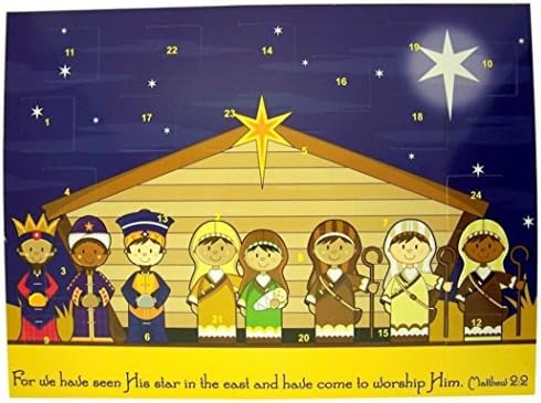 Calendário do advento cristão para crianças, crianças pequenas, cartolina de contagem regressiva de Natal de 24 dias, 10 polegadas
