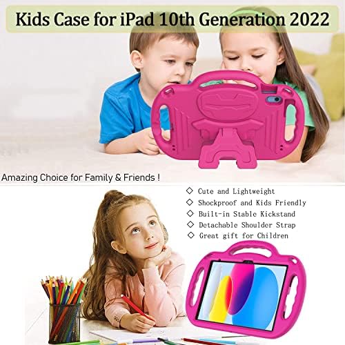 Ltrop Kids Case for iPad 10th Generation, iPad 10,9 polegadas com alça de ombro, maçaneta durável à prova de choque Caixa de pára