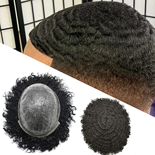Afro Toupee Black Man Weave Hair Unit 8x10 polegadas Toupe Curly Toupe Human Homem Homem Homem Teca Poly Poly Pu injeção Pu Unidade de cabelo Milagre