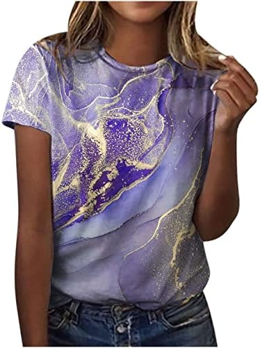 Top adolescem garotas adolescentes verão outono de manga curta Crewneck barco de algodão gráfico de mármore impressão de mármore casual camiseta para mulheres wx