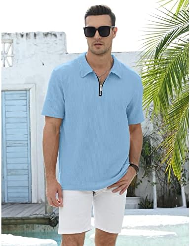 Aulemen masculino de moda masculina Camisa pólo de manga casual Casual Slim Fit V Neck Jacquard Taber Collar Golf camisa