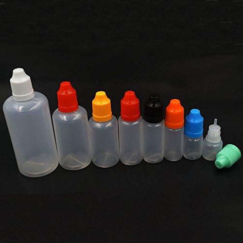 Bluemona 20 PCs-50ml Gotes de conta-gotas de plástico vazios e-líquido e-líquido e-líquido à prova de criança tampa de cor