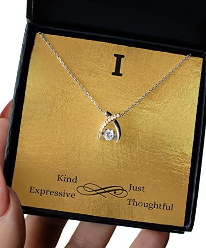 I - Primeiro colar de significado inicial com cartão de mensagem do monograma, nome inicial do nome da joia que significa traço