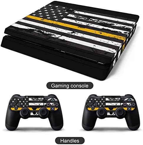 911 Dispatcher Fin Bandeira Amarela Finquete Cute Tampa de Pele Skin Slim para PS-4 Slim/PS-4 Pro Console & 2 Controller