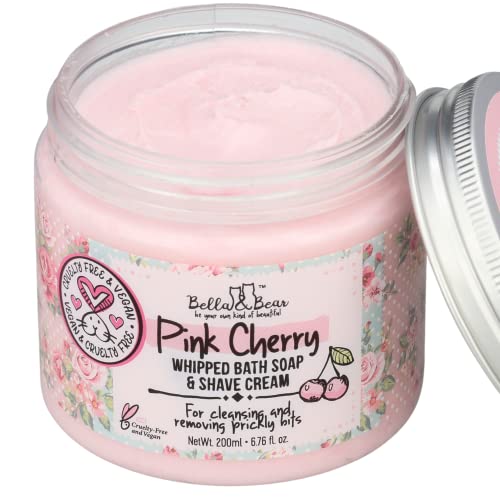 Bella & Bear Pink Cherry Bath Soop & Shave Cream, Paraben Free, sem produtos químicos prejudiciais, sem crueldade, vegano,