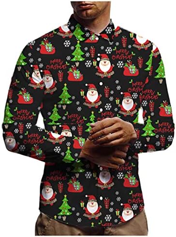 Xzhdd camisetas de natal para masculino, engraçado Natal Santa Claus Snowman Print Butrow-Down Collar Business Business Casual
