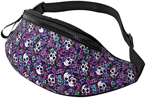 Caminhando Fanny Pack Flowers Purple Skulls Halloween Crossbody Saco de cintura