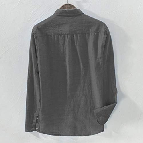 Botão casual para baixo de linho de algodão beuu masculino com bolso sólido de manga longa camisetas de pulôver clássicas leves clássicas