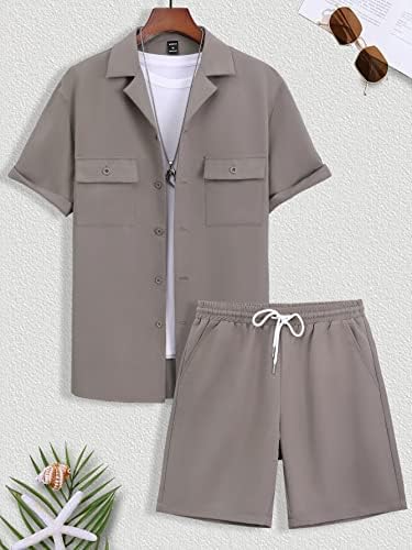 Roupas de duas peças do NIBHZ para homens 1pc Flap Pocket Shirt & 1pc Canche Shorts