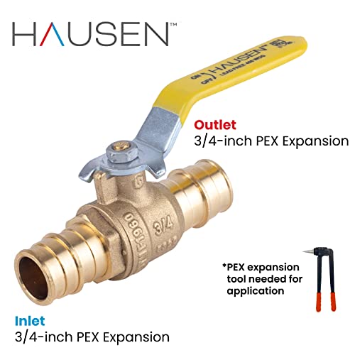 Hausen 3/4 de polegada PEX Padrive Brass Ball Válvula com conexão de expansão PEX, 1 pacote