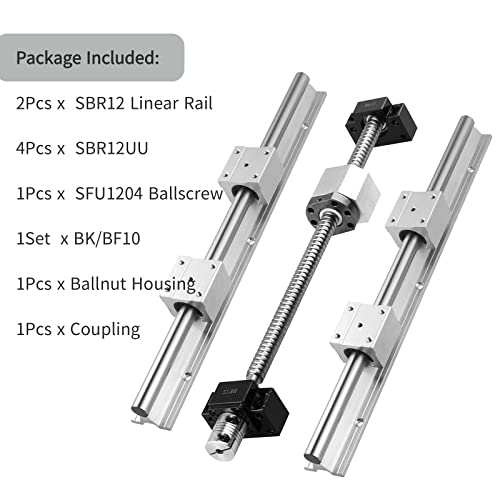 Guia do trilho linear bevdicnc SBR12-300mm + conjunto de correio de bola SFU1204-300mm Inclui 4pcs SBR12UU Blocos de rolamentos