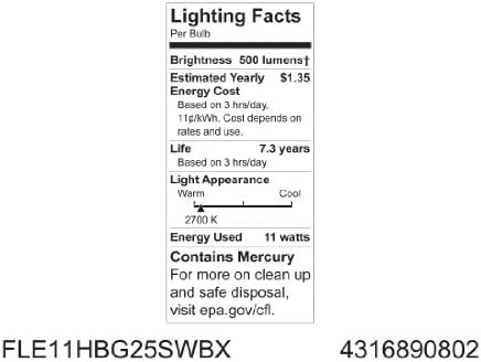 Iluminação GE 90802 Energia Inteligente Brilhante a partir da lâmpada G25 START CFL 11 WATT 500 lúmen com base E26/24, 1 pacote