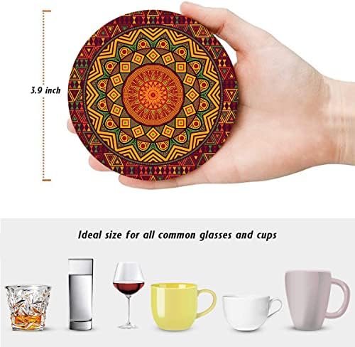 Coaster para bebidas Conjunto de 6, Livros Circulares Circulares da África Mandala Absorvente Mat de Pedra Cerâmica Redonda,