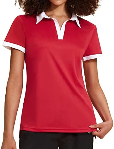 Camisa de golfe feminina de coorun camisa de pólo de manga curta v atlética de pescoço tampes atléticos rápida upf 50+ camisetas de tênis com colarinho
