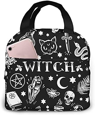 Hwzorhy Witch Cat Moon Saco de lancheira isolada e espaçosa lancheira reutilizável adultos para adultos para meninos