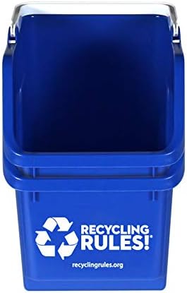 Regras de reciclagem! Contêiner de reciclagem de reciclagem empilhável de 6 galões em reciclador útil azul e ecológico sem bpa com alça, 2 pacote