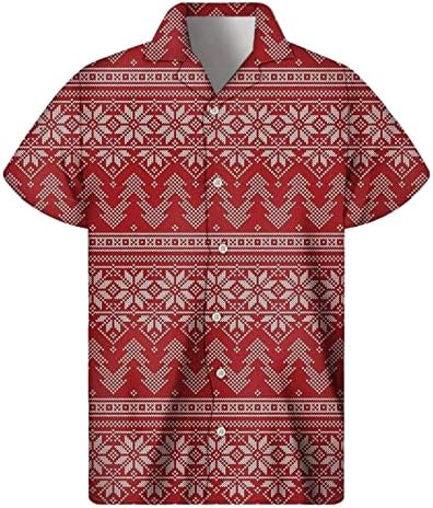 Zdfer Christmas Mens botão para baixo camisas de manga curta, Ugly Xmas Snowflake Print Bowling Shirt Casual Party Designer