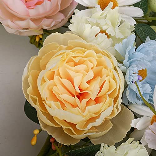 Coroa de flores artificial de 24 ”, margarida e grinalda de rosa colorida grinalda floral de primavera/verão para a janela da parede