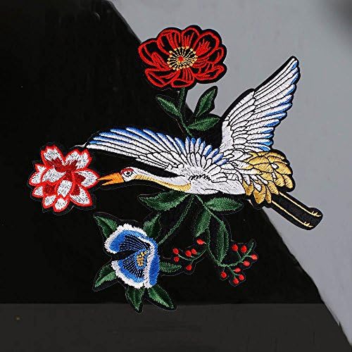 Ferro de flor de pássaro de guindaste de 1set em manchas adesivo de bordado de tecido de renda para roupas de vestuário Diy