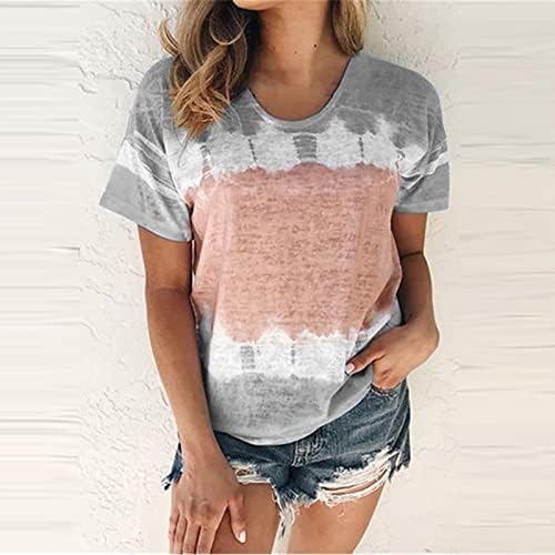 Camiseta listrada feminina com manga curta camiseta de tripulante solta camiseta casual tops colorblock tyy tye impressão em blusas confortáveis ​​camisetas de verão