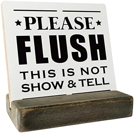 Bathroom Wood Sign, por favor, lingue o sinal, presente de inauguração de casa, placa com suporte de madeira, presente