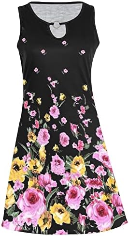 Vestidos de verão femininos vestidos florais de peças de pescoço de pescoço mangas vestido de tanque casual vestido de colete mini
