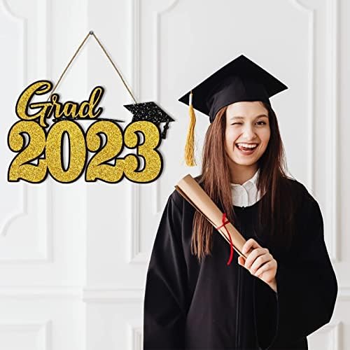 Decorações de festa de graduação para a turma de 2023- Grad 2023 Sign de madeira Photo Booth adereços para a turma de 2023 FESTIVOS