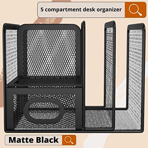 1InTheOffice Mesh Mesh Desk Organizer, Organizer for Desk, 5 Compartamento de malha de malha de arame de compartimento, preto fosco 1 pacote…