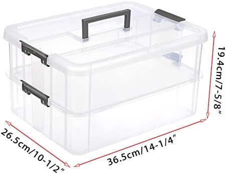 Juxyes Pilha de 2 camadas Caixa de armazenamento com alça, lixeira de armazenamento empilhável transparente com alça de trava