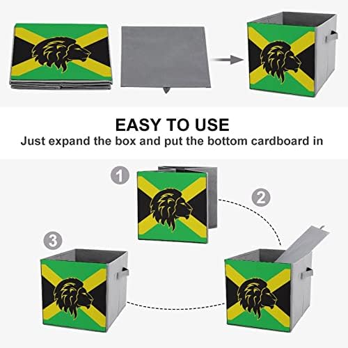 Jamaica Flag Lion Reggae Canvas Bins de armazenamento colapsível Cobradores de organizador de cubos com alças para carro de escritório em casa
